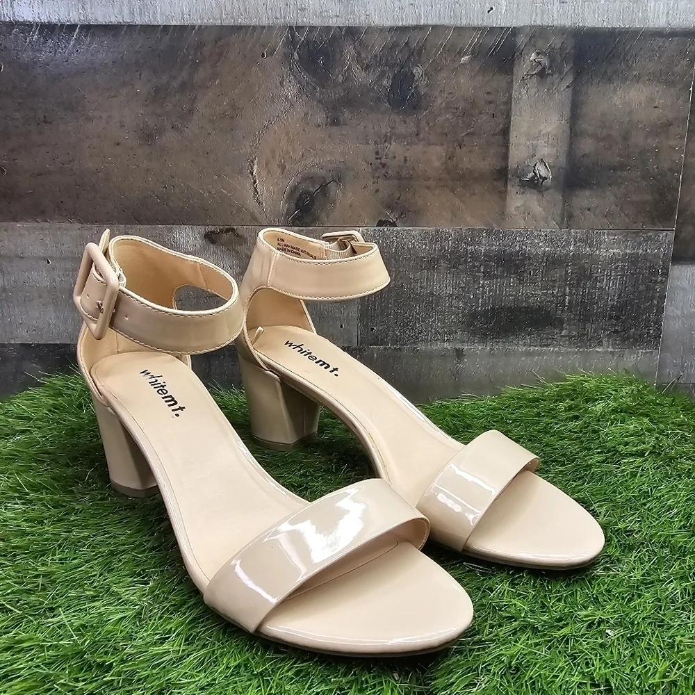 Whitemt. Patent Leather Block Heel Sandals